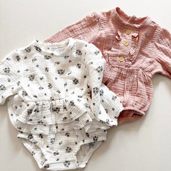 RZ by Rachel Zoe Linen Bubble Rompers (Set of 2) - NWOT - Picture 2 of 8